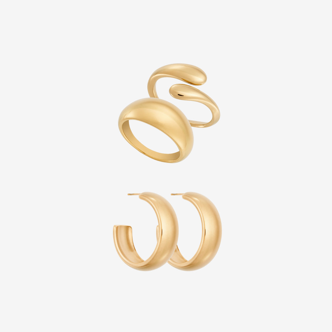 Klassisches Chunky Set: 2 Ringe & 1 Ohrring