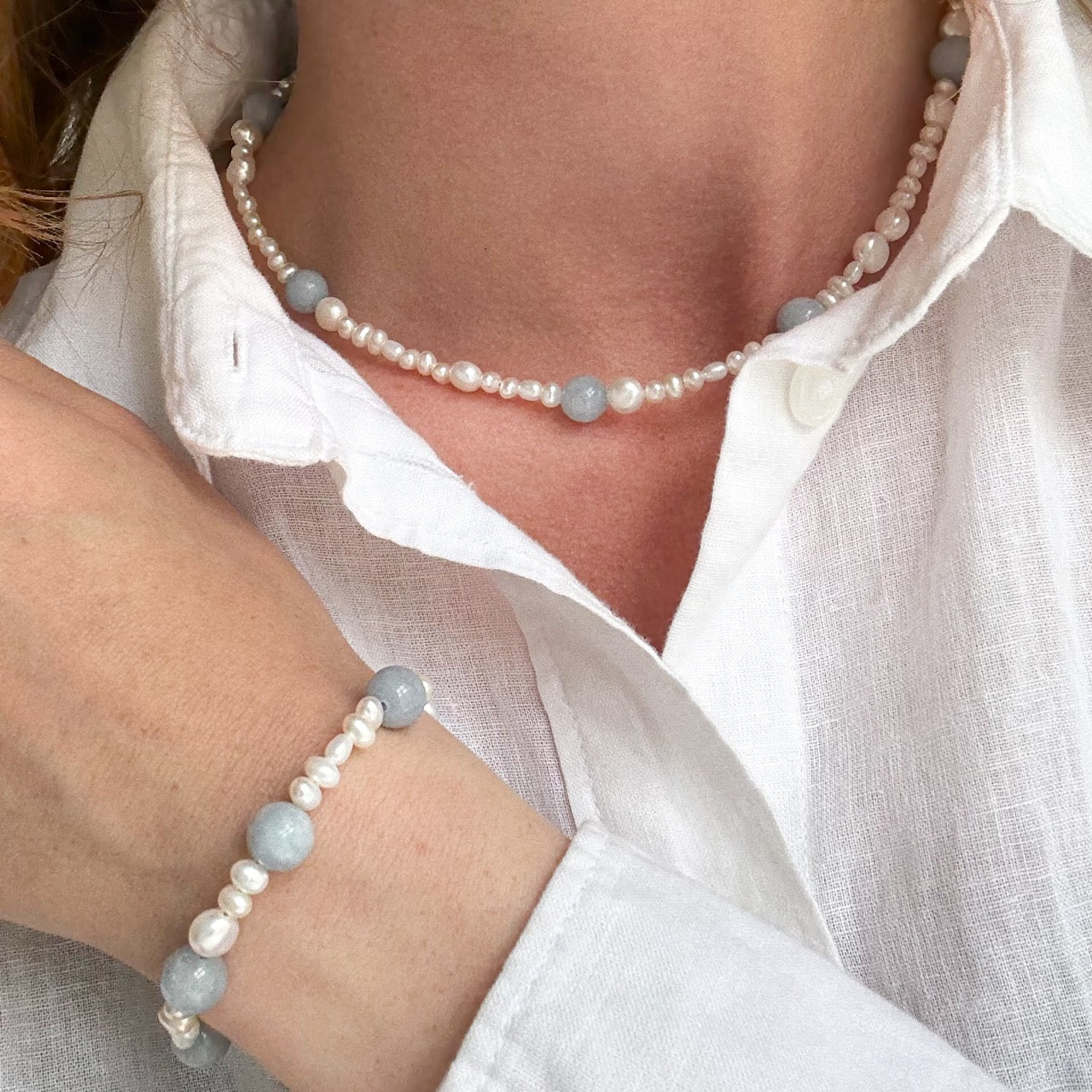 Marine-Süßwasserperlenarmband