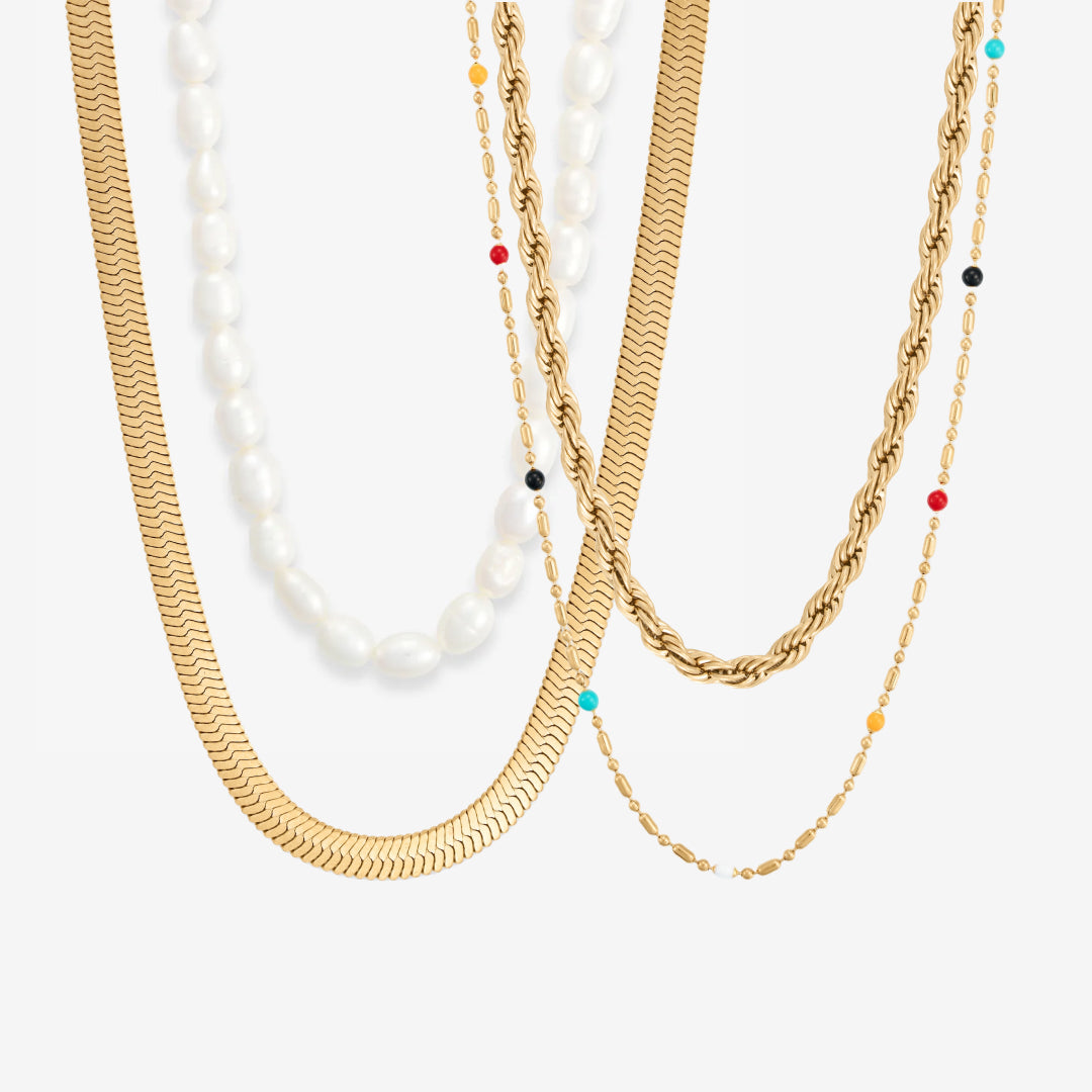 Perlen-, Schlangen- & Dot Rope Set: 4 Halsketten