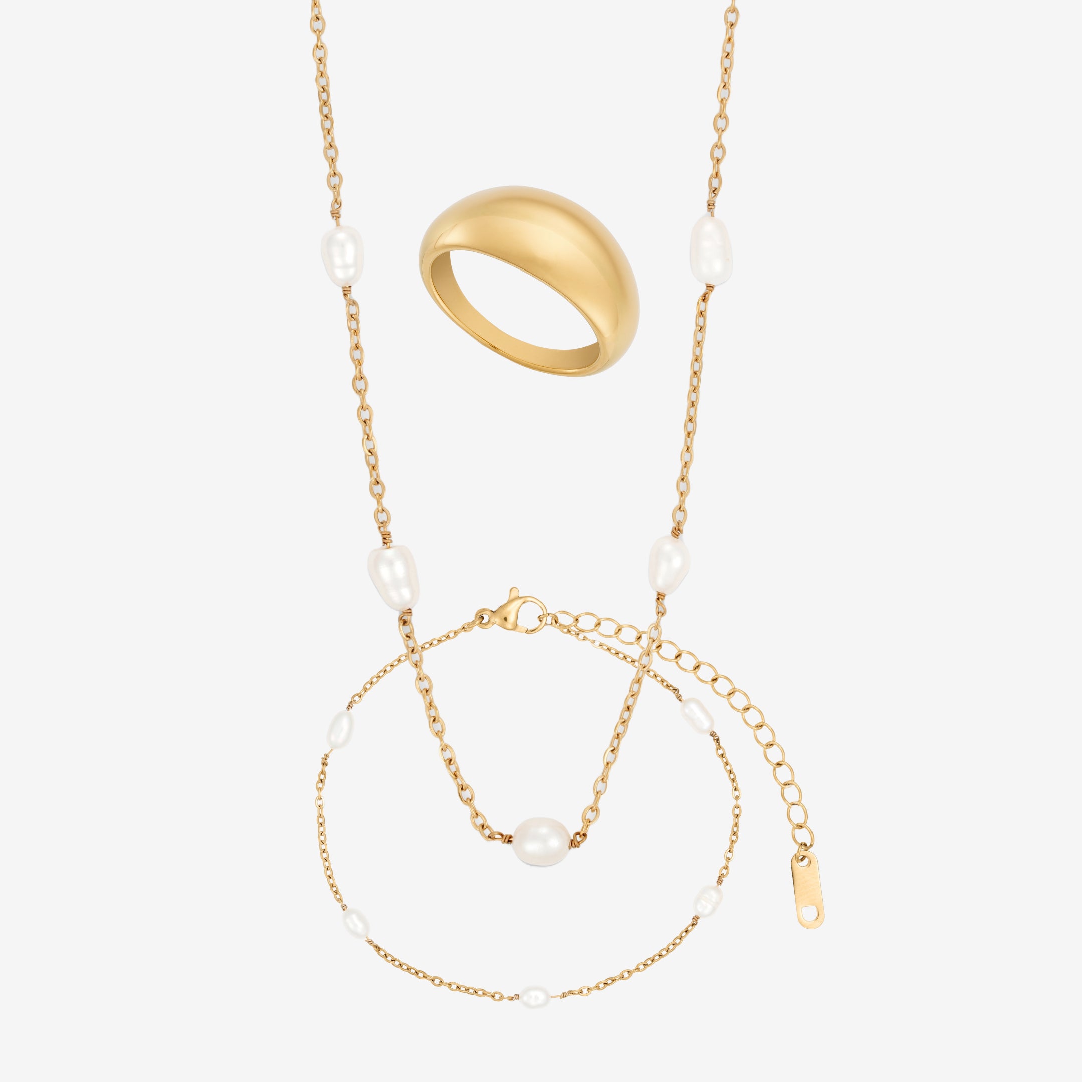 Perlen Chunky Set: 1 Ring, 1 Armband & 1 Halskette