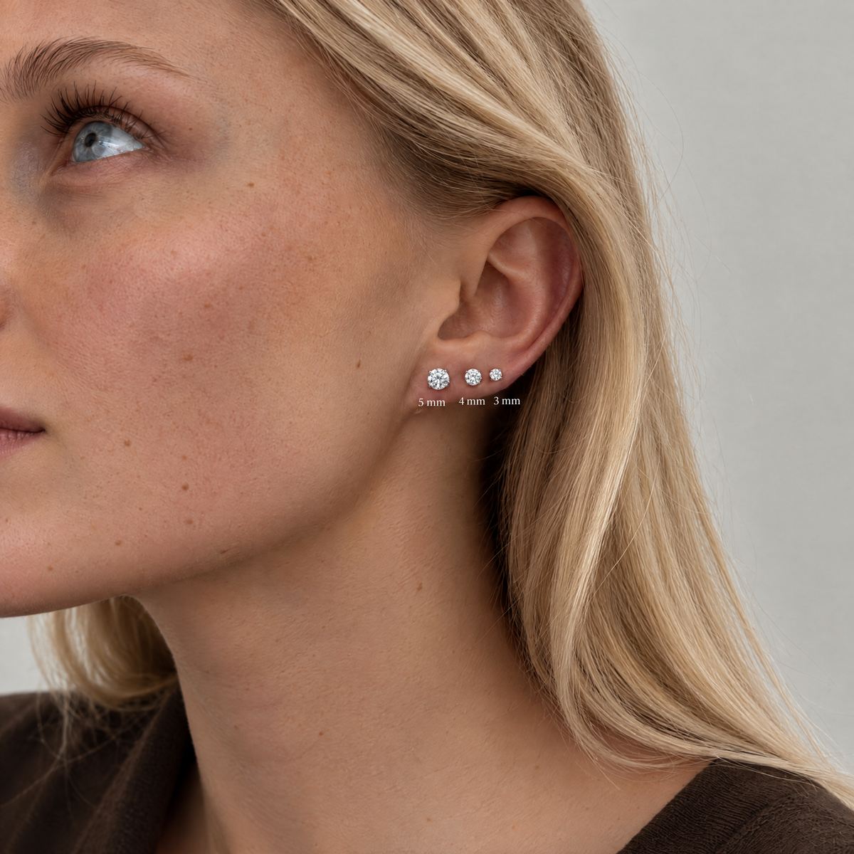 Solitaire Krystal Stud Sølvfarvet – 3 mm, 4 mm og 5 mm