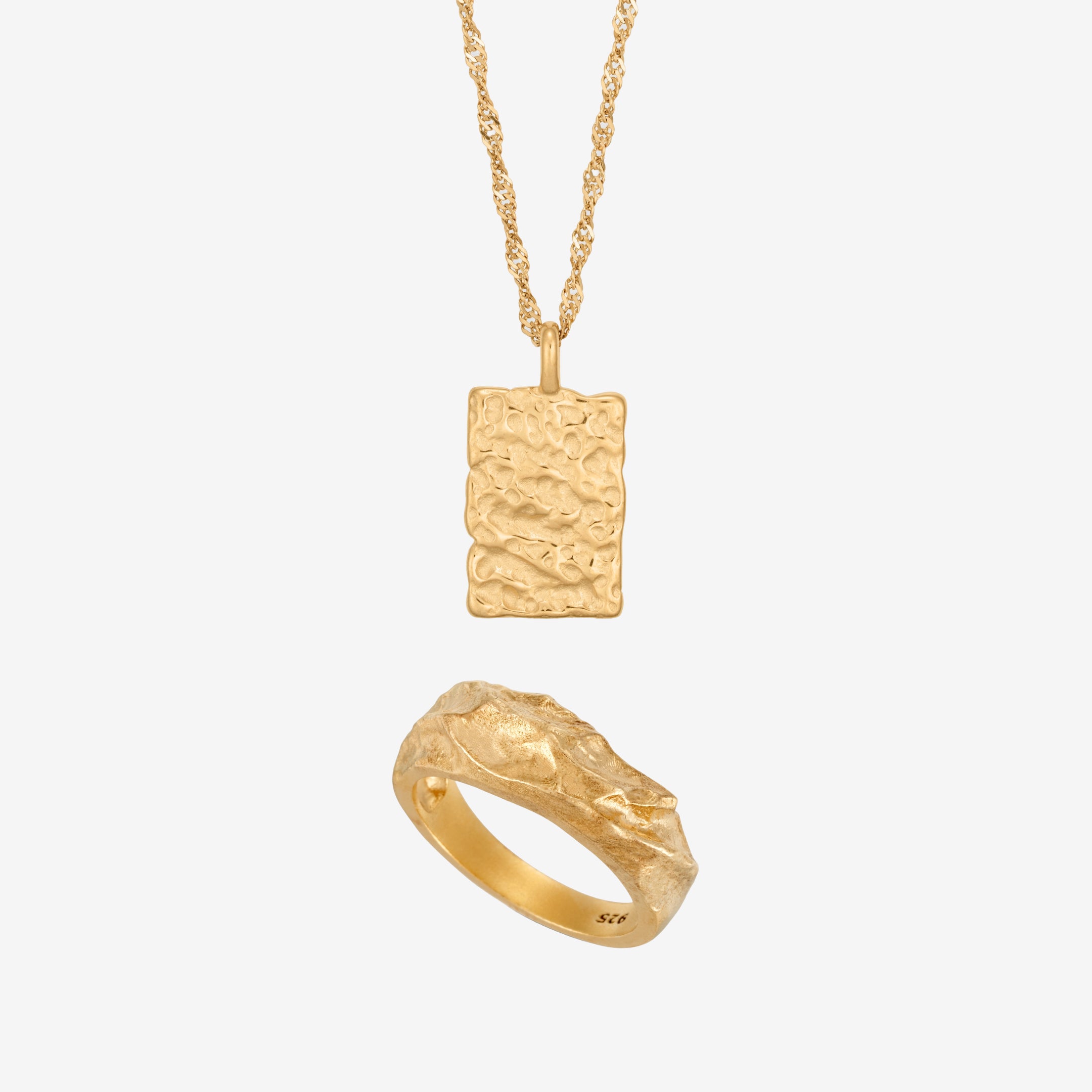 Magma Hammerschlag Set: 1 Ring & 1 Halskette