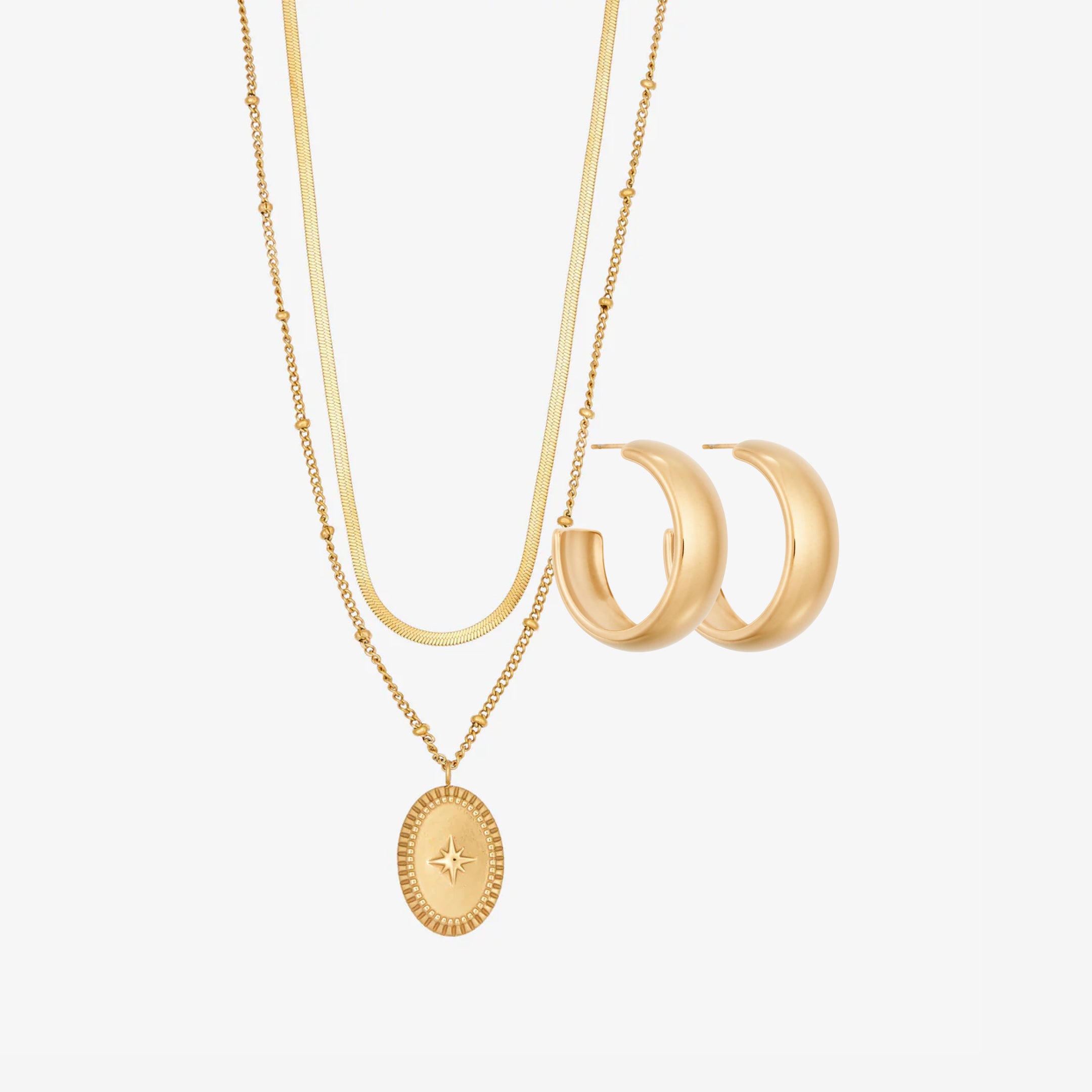 Chunky Hoop Double Halsketten Set: 1 Ohrring und 1 Halskette