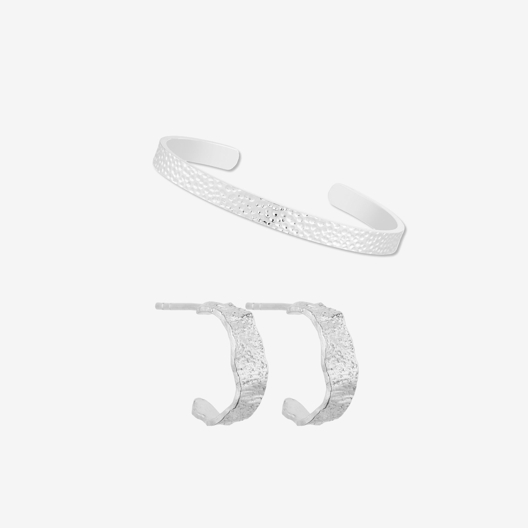 Geschmiedetes Bangle und Hoops Silber Set