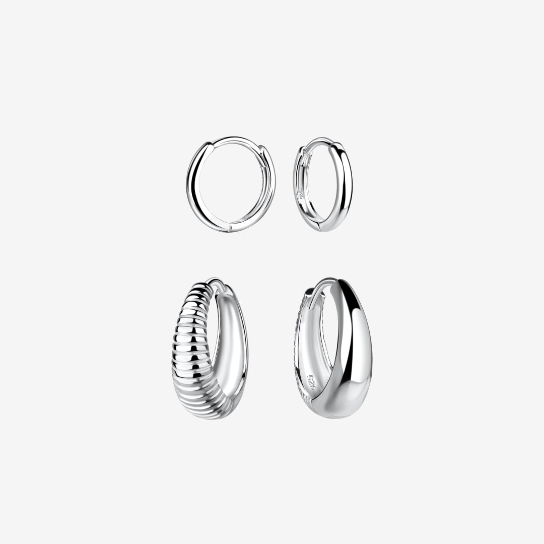 Huggie Hoop Einfach Silber Set