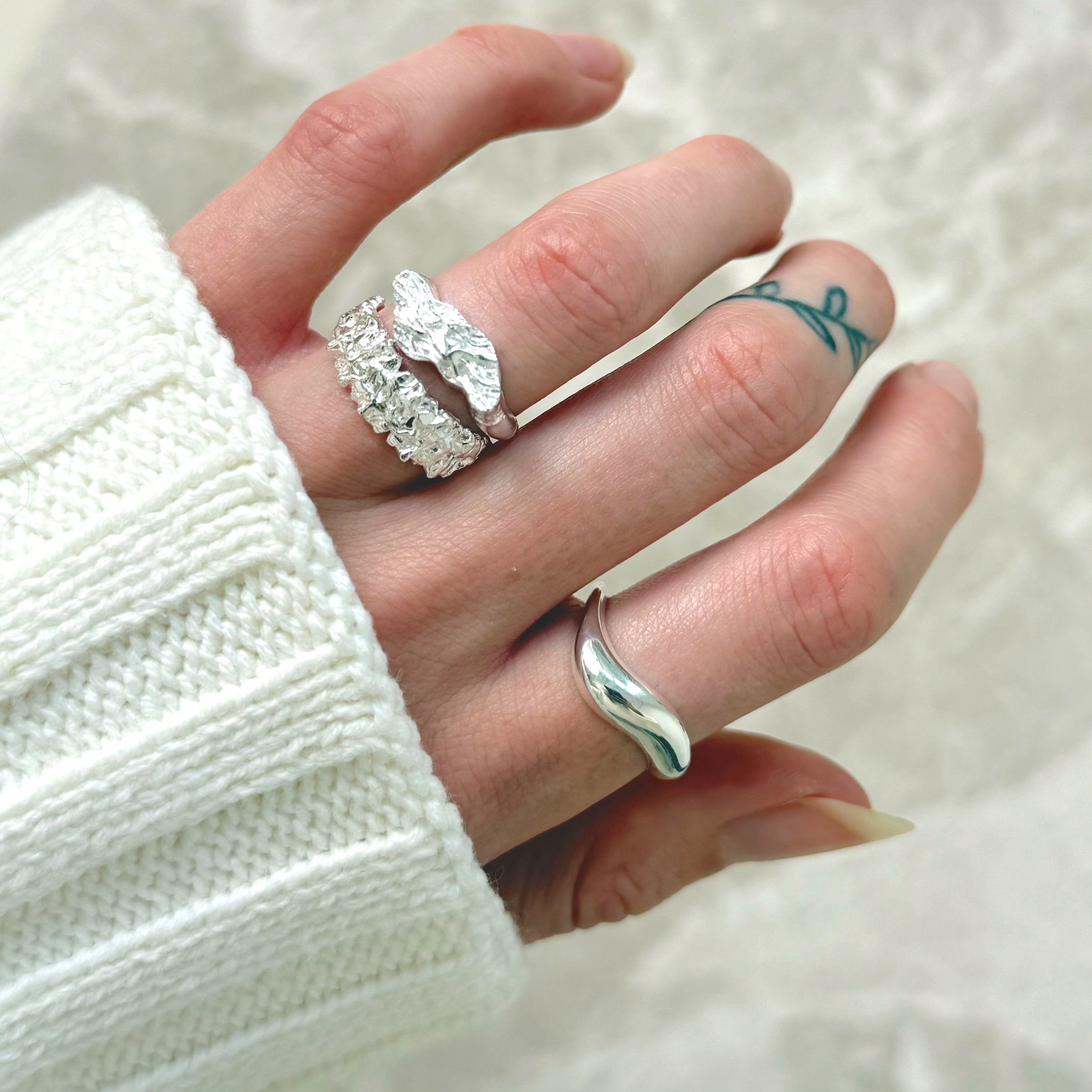 Wave und Chunky Set: 2 Ringe & 1 Ohrring