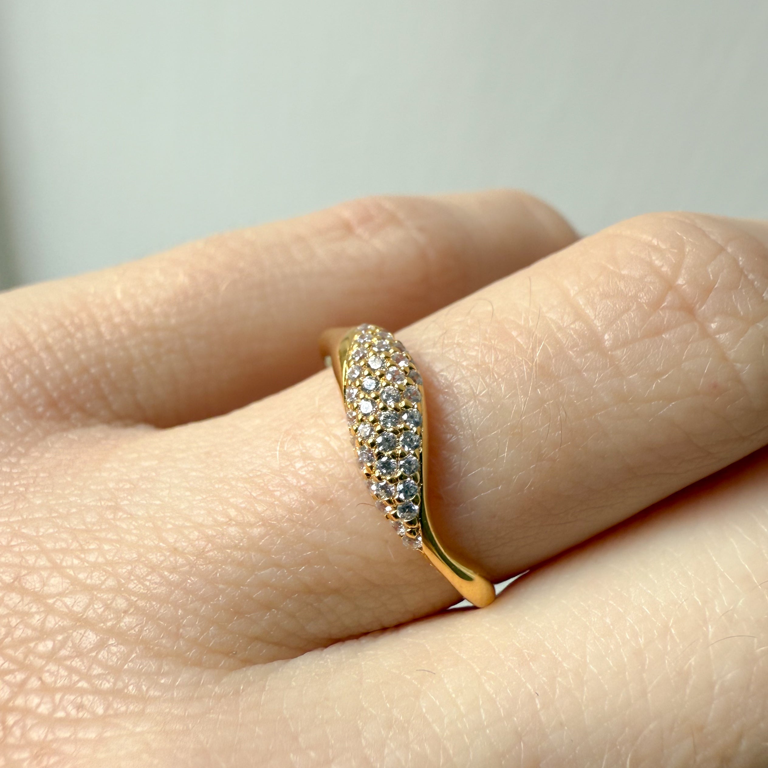Wave Kristall Ring Vergoldet