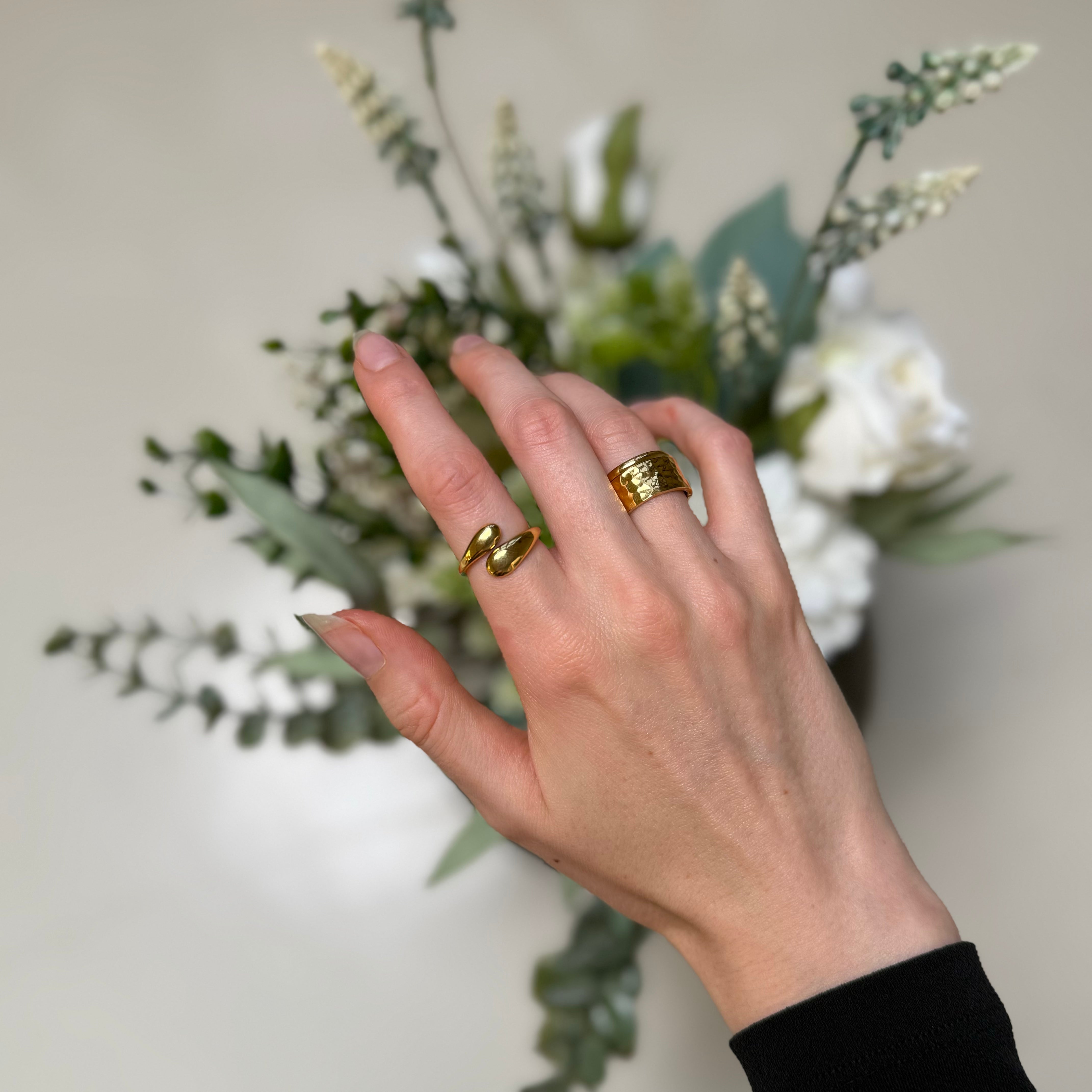 Klassisches Einfaches und Gehämmerte Ringe Set: 3 Ringe
