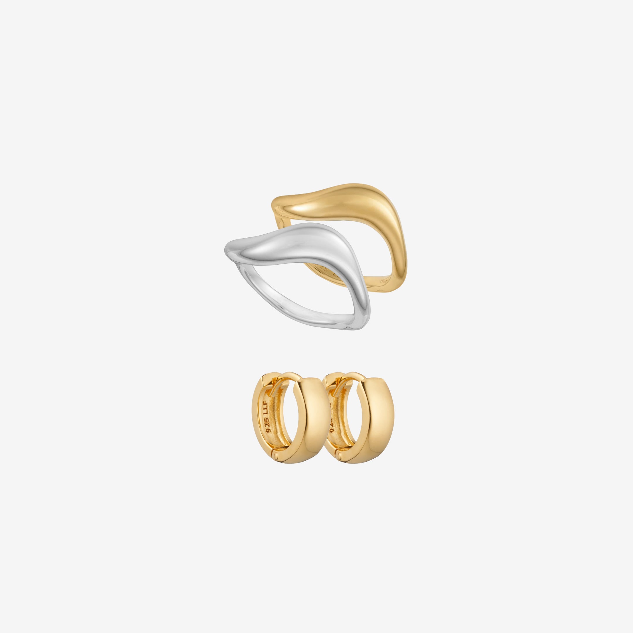 Wave und Chunky Set: 2 Ringe & 1 Ohrring