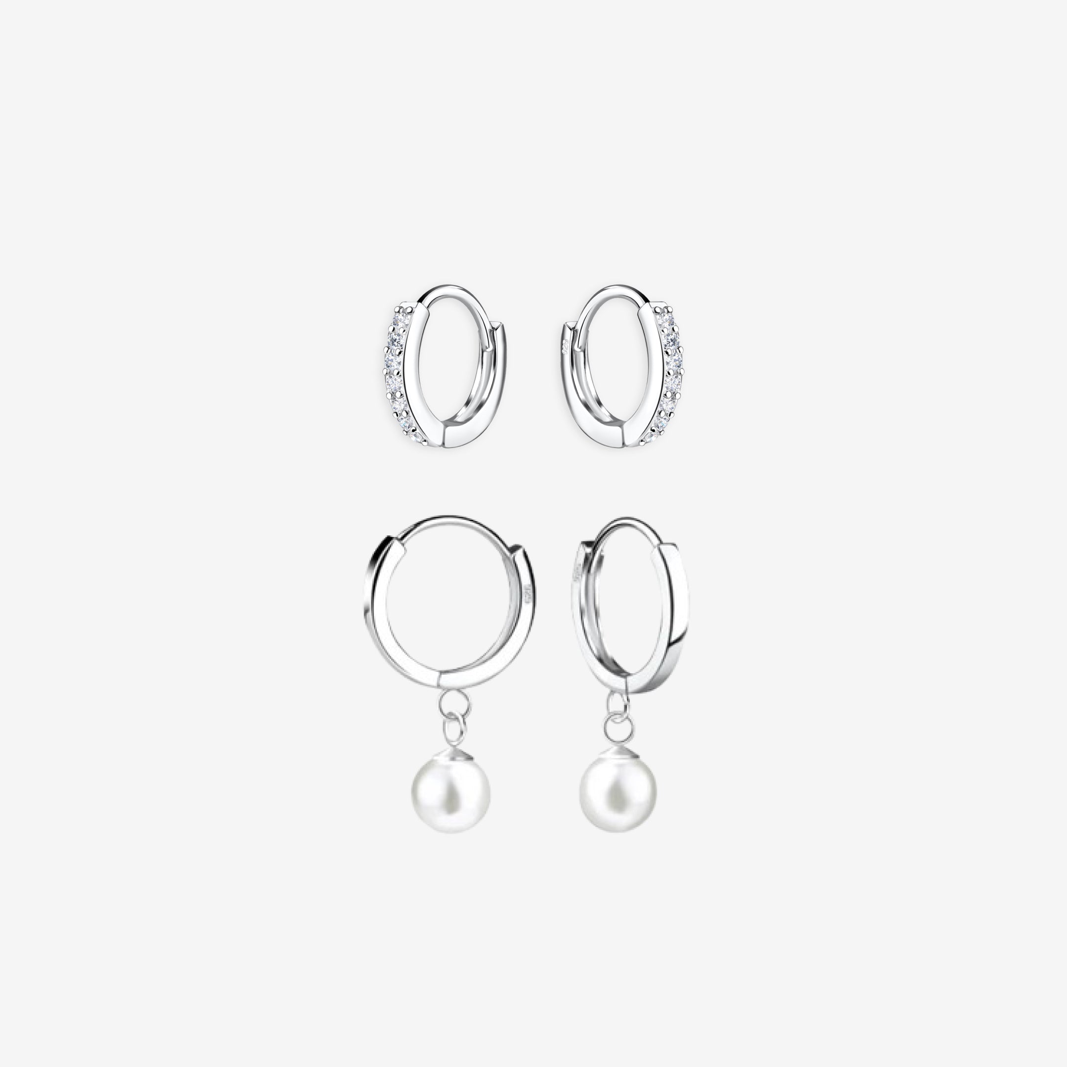 Kristallperlen-Hoop-Silber-Set