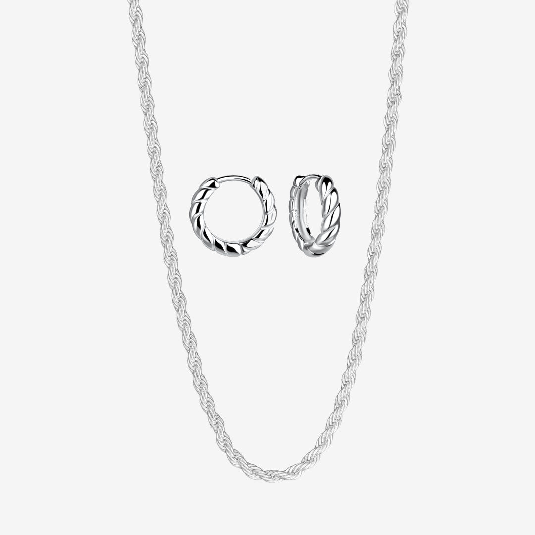 Verdrehtes Rope Set: 1 Ohrring & 1 Halskette